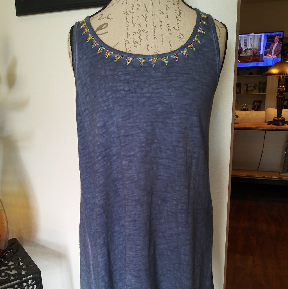 Soft Surroundings Blue w/Beads Tank Tunic. Sz. Sma